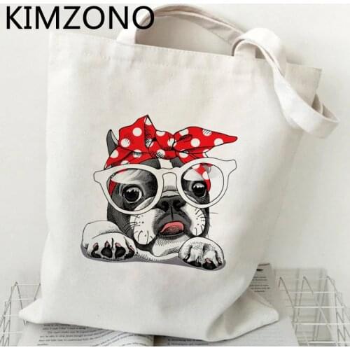 French Bulldog shopping bag bolsas de tela cotton tote jute bag reusable bag cloth sac cabas ecobag bolsas ecologicas grab