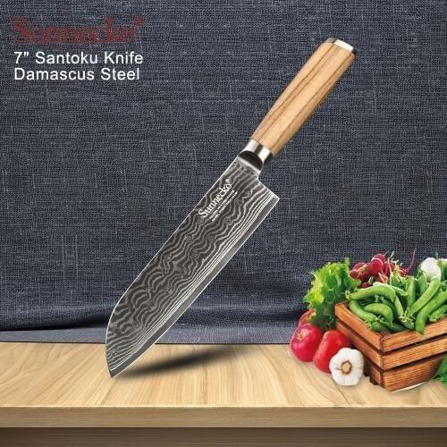 SUNNECKO Professional 7" Damasucs Santoku Knife Japanese VG10 Steel Blade Original Wood Handle Chefs Slicing Kitchen Knives