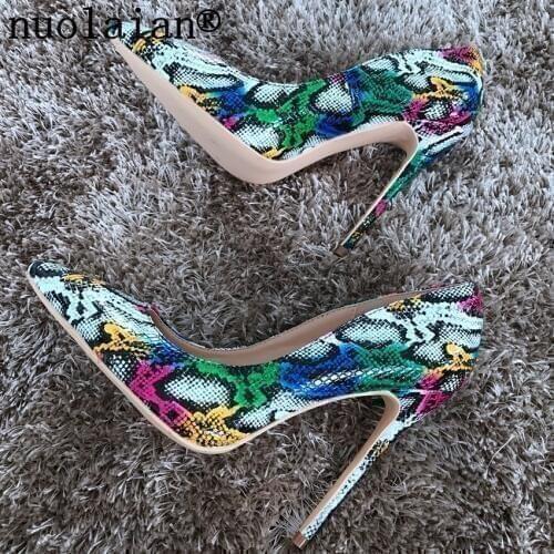 Womens Snake Patent Leather High Heel Shoes Ladies Dress Platform Shoe Woman High Heels Lady Pointed Toe Pumps Lady Pump Shoes