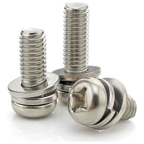 10pcs M6 Phillips round head screws cross pan headel screw washer spring pad combination bolts stainless steel 10mm-35mm long