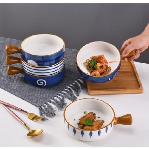 Japanese ceramic ramen bowl With handle fruit salad dessert snack bowls korean kitchen Tableware mixing cereal rice bowl sets