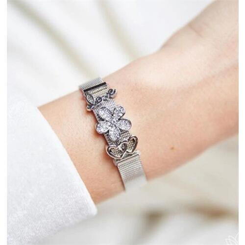Somsoar Jewelry mixed 20 style Lovely Flower Silvering Stainless Steel Mesh Bracelet Set with diy charms as Meaningful gifts