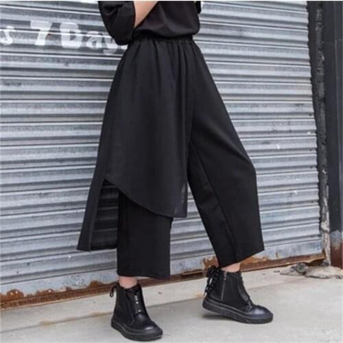 2021 summer new wide-leg Pants Chiffon splice large-size womens pants asymmetrical pants skirt fashion