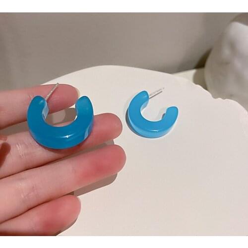 Candy Colors C Shape Stud Earrings for Women Korean 2021 New Fashion Acrylic Earrings Female Trendy Delicate Jewelry Ear Studs