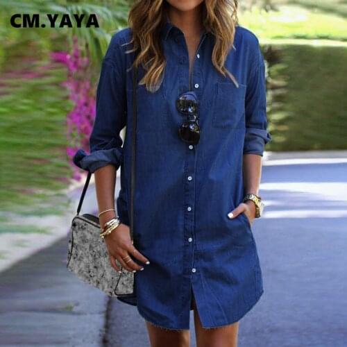 CM.YAYA Women Denim Coat Solid Full Sleeve Turn-down Collar Single Breasted Pockets Straight Coats Fashion Streetwear Autumn