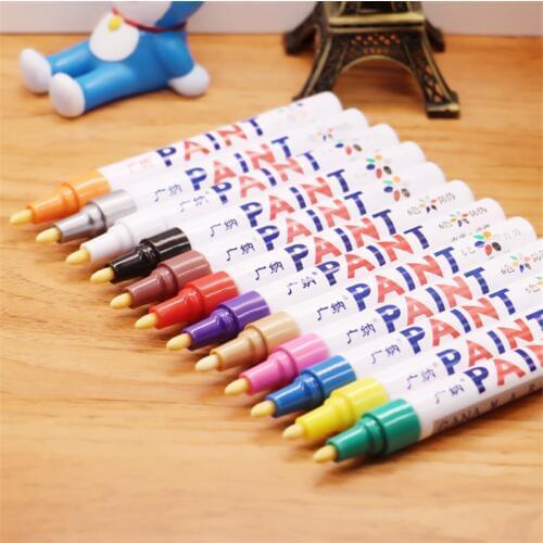 12 Colors Waterproof Permanent Paint Marker Car Tyre Tires Tread CD Metal Wood Graffti Oily Pen Macador Caneta Stationery DIY
