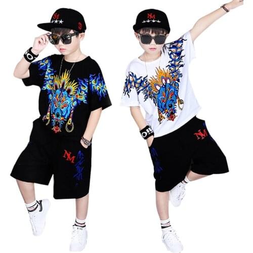 2019 Casual boy tracksuit Dragon printing tshirt+harem pant Fashion teenager Boy Clothes Cool Kids Hip Hop Clothing Sports Suit
