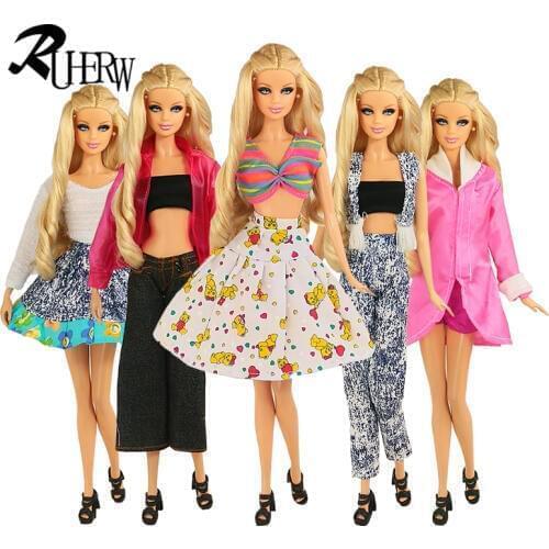 5 piece / lot New Fashion Wear Set Stylish Outfits Casual Clothes for Barbie Doll Happy Campus Dolls Accessories