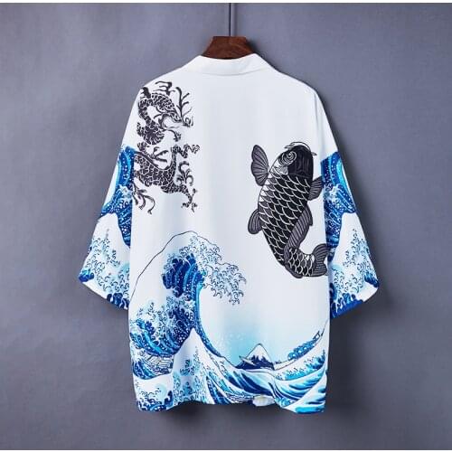 #5048 Black White Sunscreen Jacket Men Loose Vintage Casual 3D Printed Jacket Cardigan Thin Outerwear Men Kimono Coat Summer2021