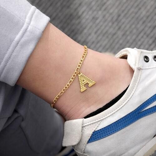 A-Z Initial Letter Anklet For Women Stainless Steel Gold Alphabet Anklets Bracelet Boho Foot Jewelry Gift Women Accesorios Mujer