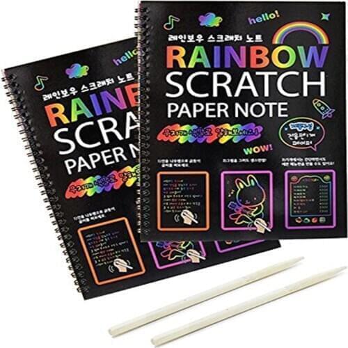 19*26cm Black Large Magic Color Rainbow Scratch Paper Note book DIY Drawing Toys Scraping Painting Kid Doodle Educational Books