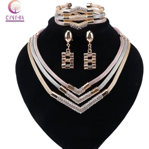 CYNTHIA Mixed Color Pendant Bridal Necklace Earrings Bracelet Ring For Women Jewelry Sets Gold Color Wedding Accessories