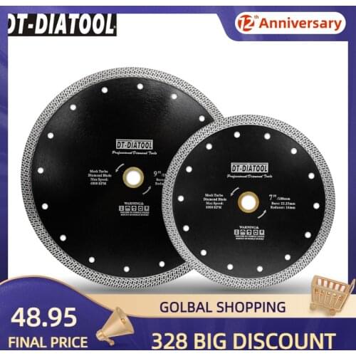 DT-DIATOOL 3pcs Dia 180mm/7" or 230mm/9" Hot-pressed Sintered Diamond Cutting Disc Mesh Turbo Saw Blade For Granite Marble Tile