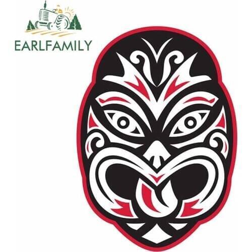 EARLFAMILY 13cm x 9.5cm for Maori Tiki Moko Tattoo Mask Motorcycle Car Bumper Window Sticker Vinyl Car Wrap Waterproof Sticker