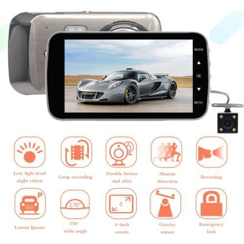 Full HD 1080P Car DVR Cameras 2 Lens 4.0 Inch Wide Angle Car Dash Camera Dual Lens With Rear View Cam Auto IPS Screen