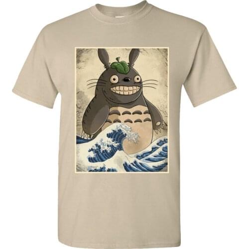 Totoro Vintage Male T-Shirt Men Anime Great Wave O Neck Short Sleeve Cotton Fabric T Shirt Normal Top Tshirt Drop Shipping