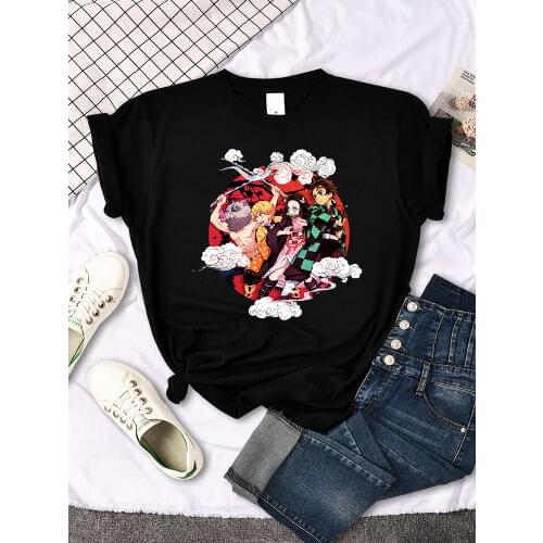 Anime Demon Slayer Kamado Tanjirou Squad Print T-Shirts WomenS Big Size Soft Loose Tops Women Japan Harajukua Street Slim Tees