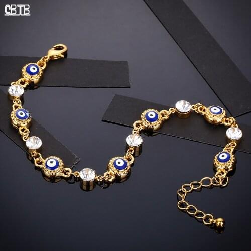 Hot Sale Fashion Charm Exquisite Jewelry Bracelet Gold Plated Never Fade Blue Evil Eye Crystal Bracelet Gift Wholesale