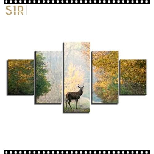 HD 5 Pieces Deer Elk Animal Pictures Posters Wall Art Home Decor for Living Room Painting on The Wall Deer Elk Pictures Wall Art