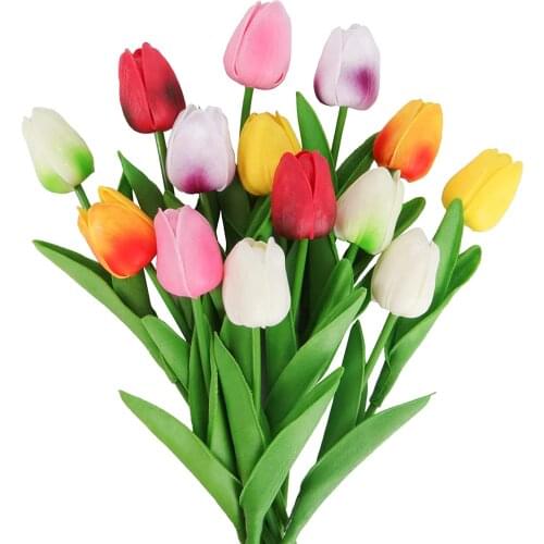 Artificial Flower Tulip Bouquet 10 Pcs Fake Tulip Flower Suitable for Home Garden Office Wedding Party Floral Decoration