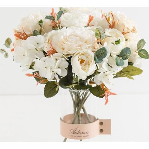 Artificial Flowers Retro Silk Rose Bouquet Hydrangea Peony Bride Holding Fake Flower Home Wedding Decoration Accessories 1pcs