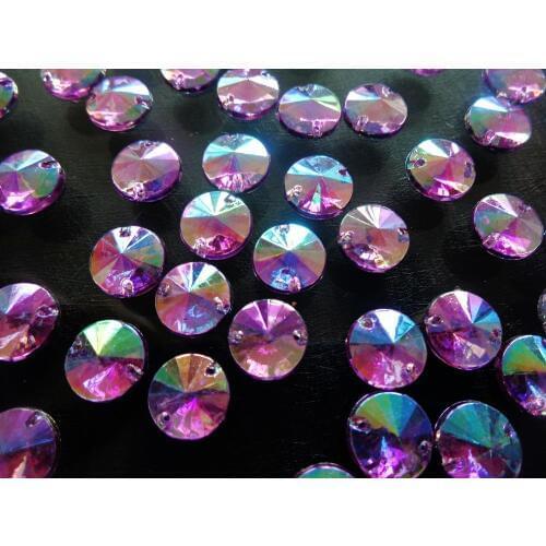 Loose beads Round light purple AB 10mm Rivoli Sew On Acrylic Crystal Diamante Rhineston flatback stone 300pcs/lot