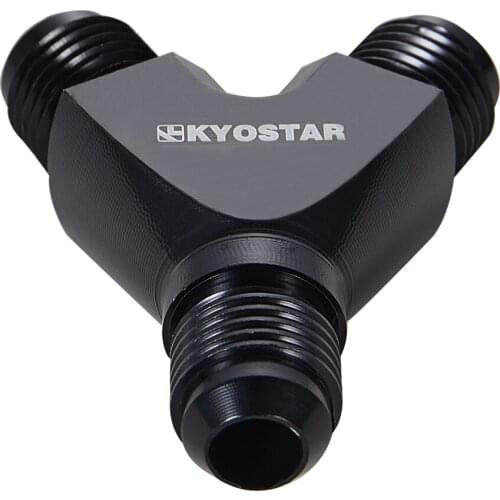 Kyostar Universal AN10 Aluminum Reusable 3-Way Y-Block Fitting Adapter Y Type Oil Pipe Joint Black