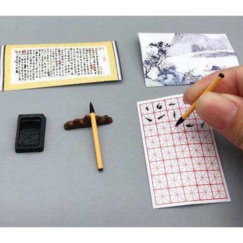 1Set Dollhouse DIY Miniature Readroom Furniture Accessories Brush ink stone Baby Gift Dollhouse Miniature Learning Accessories