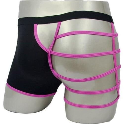 Men Sheer Sexy Strappy Boxer Brief Hollow Out Side Pouch Shorts Jockstrap Gay Underwear Sexy Erotic Lingerie