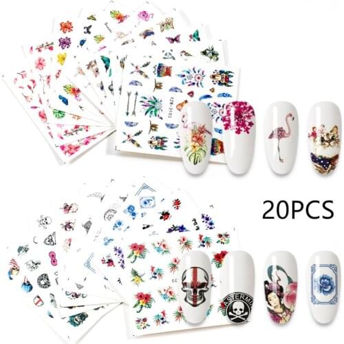 20 Designs Nail Stickers Set Mixed Floral Nail Art Decoration Accessories Water Transfer Decals Tattoos Manicure