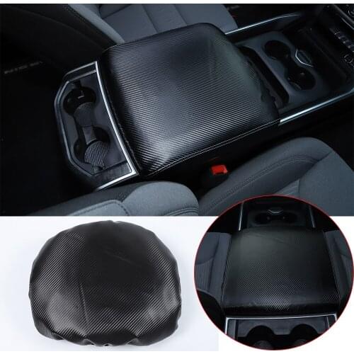 Carbon Fiber /Black Car Center Console Armrest Box Pad Cover Leather Cushion Fit for Dodg RAM 2018+ Interior Accessories