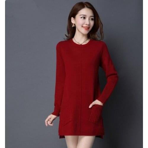 Fall 2020 mid-length slim sweater solid color knitted women cotton soft elastic color pullover long sleeve sweater women
