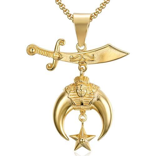 Cool design fashionable 316 stainless steel gold masonic shriner pendants necklaces half moon star necklaces