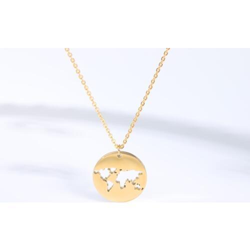 Hollow World Map Pendant Necklace Gift For Lover Rose Gold Silver Color Stainless Steel Long Chain Men Women Necklaces Pendants
