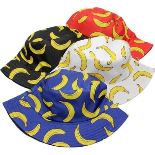 Outdoor Summer Autumn Banana Printed Cotton Polyester Lightweight Bucket Hat Unisex Sunshade Decoration Panama Fisherman Cap 110