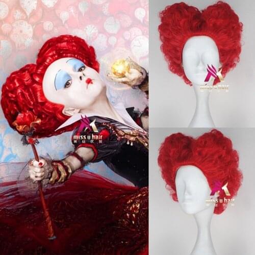 New Halloween Alice in Wonderland Red Queen Cosplay Wig Role Play Queen of Hearts Costume Red Hair +Wig Cap