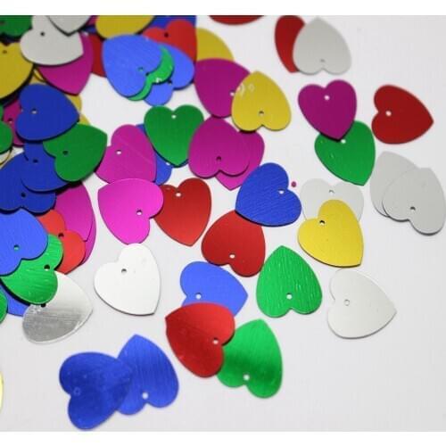 800 Mixed Color 16mm Flat Heart Loose sequins Paillettes Top Hole Sewing Wedding
