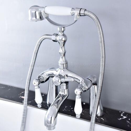 Polished Chrome Bath Tub Faucet Ceramic Handle & Handheld Shower Head Faucet Bathtub faucet set shower faucet set ztf758