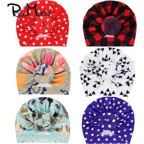Powmuco 18*16 CM Triangles Pattern Round Ball Hats Handmade Donut Printed Infant Caps Fashion Wave Point Headwear Kids Gifts