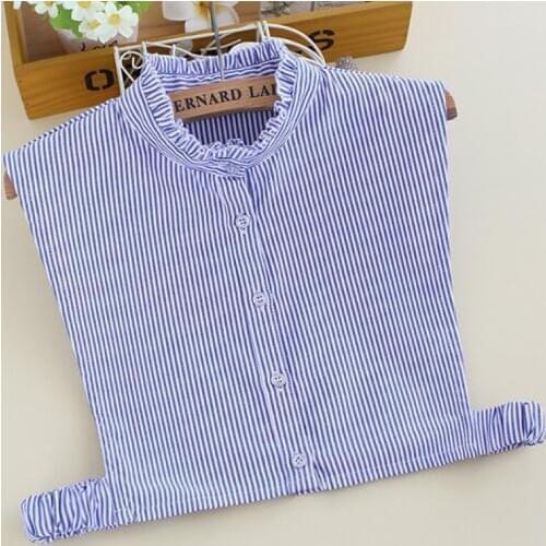 Removable Cotton Fake Collar Detachable Wooden ear red blue white plaid Lattice Striped fake collar peter pan False Collars