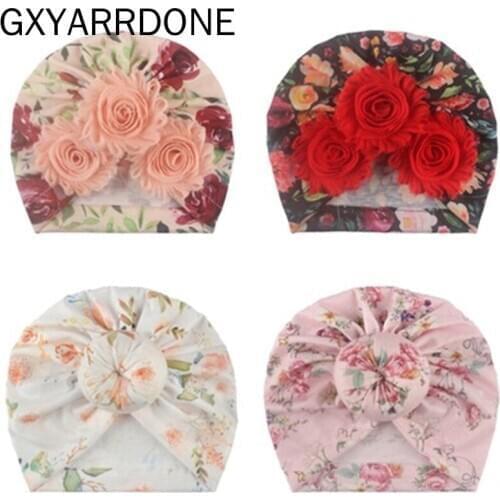 2020 Baby Beanie for Girls Floral Spring Summer Baby Girl Hat Donut Turban Hat Infant Baby Cap 7 Colors