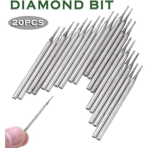 20pcs/lot Diamond Coated Core Drill Bits 1mm Solid Hole Cutter Needle For Gems Glass Tile Drilling
