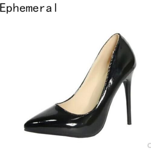 Women Sexy Plain 11cm Supper High Heel Shoes Pointy Toe Stilettos Solid Slip-ons Model Show Plus Size 44-33 Black Red Wine Pink