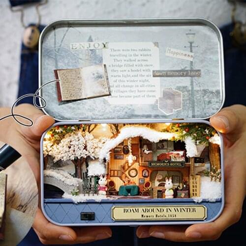 In A Happy Corner 3D Wooden DIY Handmade Box Theatre Dollhouse Miniature Box Cute Mini Doll House Assemble Kits Gift Toys