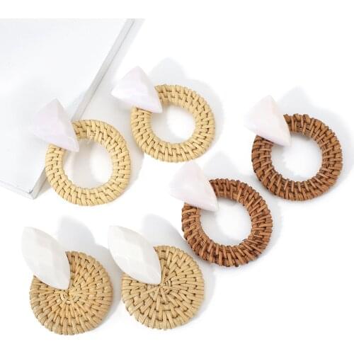 AENSOA Vintage Rattan Knit Drop Earrings Unusual Ethic Dangle Earrings Bohemia Pendant Earrings for Summer Classic Jewelry