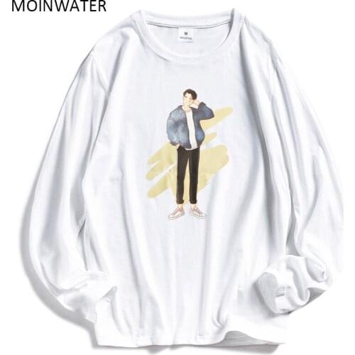 MOINWATER New Women Fashion Long Sleeve T shirts Cartoon Pattern Female Cotton White Tees&Tops Lady Casual Black Tshirt MLT2004
