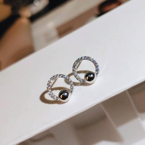 Korean Senior Womens Sterling Silver Circle Earrings Geometric Simple Circle Womens Earrings 925 Silver Womens Jewelry