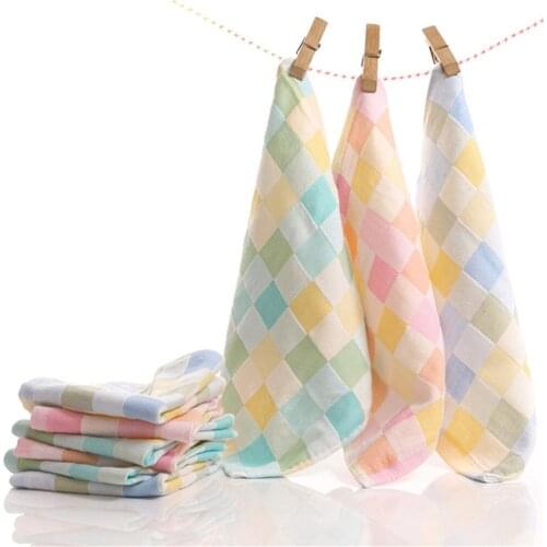 Infant Baby Towel Pure Cotton Double-layer Gauze Plaid Bibs Small Towel