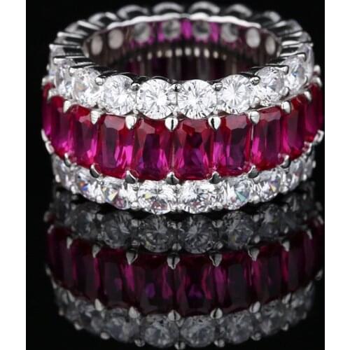 2020 Trend Rings 925 Sterling Silver Fashion Wedding Engagement Vintage Couple Big Bling Ruby Sapphire Ring Fine Jewelry