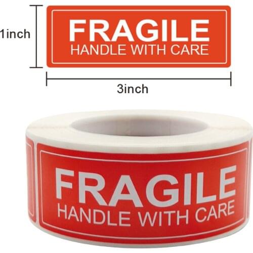 250Pcs Fragile Stickers 1*3inch Seal Labels Fragile or Bend Handle with Care Warning Packing Thank You Shipping Labels Stickers